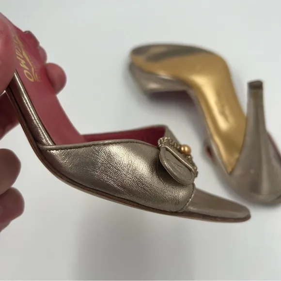 Salvatore Ferragamo Batticuore Bijoux Napa Calf Leather Heels Gold 10 Jeweled