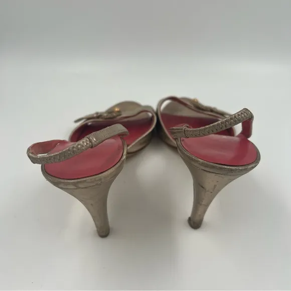 Salvatore Ferragamo Batticuore Bijoux Napa Calf Leather Heels Gold 10 Jeweled