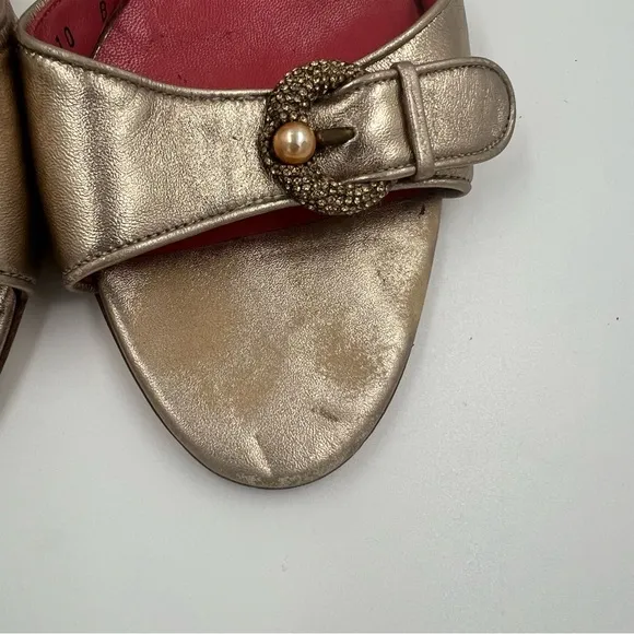 Salvatore Ferragamo Batticuore Bijoux Napa Calf Leather Heels Gold 10 Jeweled