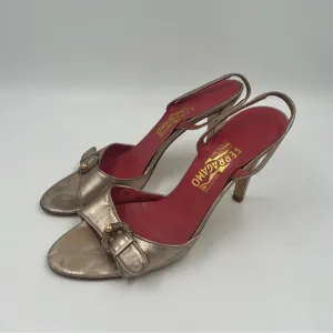 Salvatore Ferragamo Batticuore Bijoux Napa Calf Leather Heels Gold 10 Jeweled