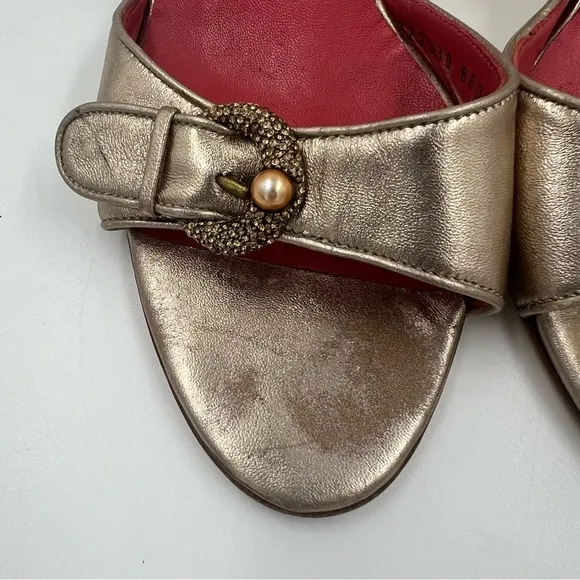 Salvatore Ferragamo Batticuore Bijoux Napa Calf Leather Heels Gold 10 Jeweled
