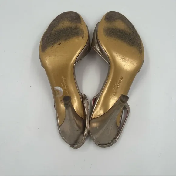 Salvatore Ferragamo Batticuore Bijoux Napa Calf Leather Heels Gold 10 Jeweled