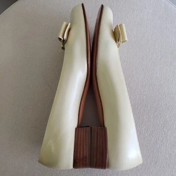 Salvatore Ferragamo Bone Calf Vera Gossamer Bow Gold Buckles