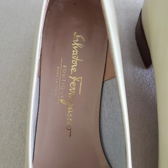 Salvatore Ferragamo Bone Calf Vera Gossamer Bow Gold Buckles