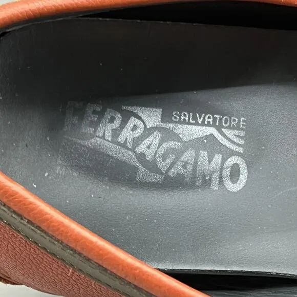 Salvatore Ferragamo Buckle Driving Loafers Men Size 11.5 EE Orange Leather Shoes