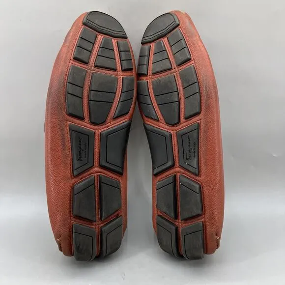 Salvatore Ferragamo Buckle Driving Loafers Men Size 11.5 EE Orange Leather Shoes