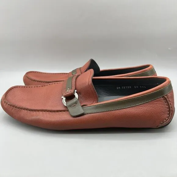 Salvatore Ferragamo Buckle Driving Loafers Men Size 11.5 EE Orange Leather Shoes