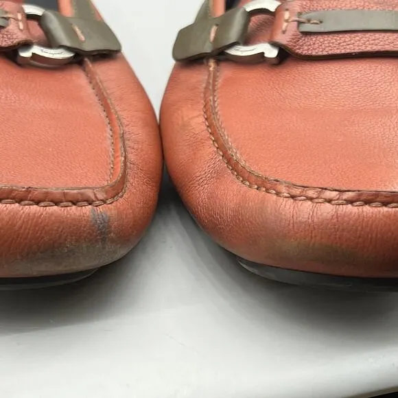 Salvatore Ferragamo Buckle Driving Loafers Men Size 11.5 EE Orange Leather Shoes