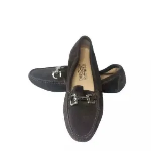 Salvatore Ferragamo Gancini Flats Women's 7.5 2A Shoes Brown Suede
