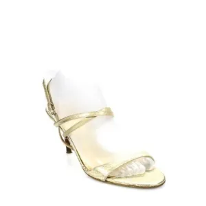 Salvatore Ferragamo, gold snakeskin print leather/lame, strappy, kitten heels