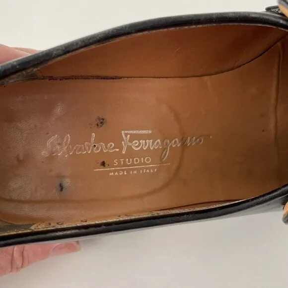 Salvatore Ferragamo Horsebit Loafers Mens Size 8 EE Black Leather Gancini Shoes