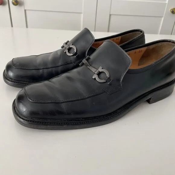Salvatore Ferragamo Horsebit Loafers Mens Size 8 EE Black Leather Gancini Shoes