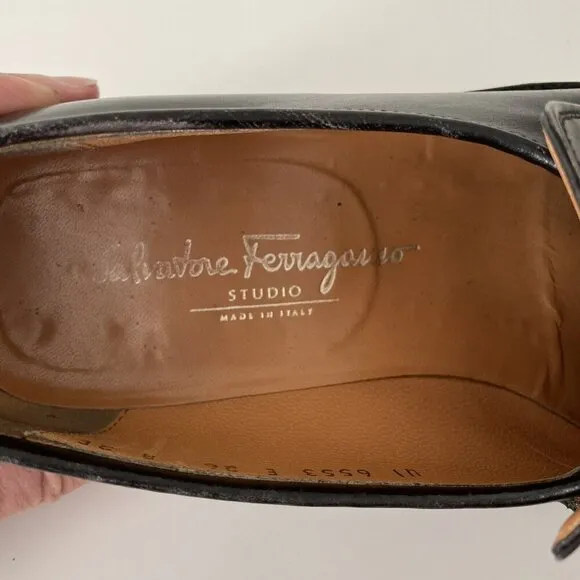 Salvatore Ferragamo Horsebit Loafers Mens Size 8 EE Black Leather Gancini Shoes