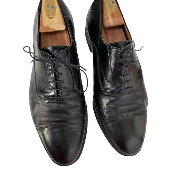 Salvatore Ferragamo Men’s Black Leather Cap Toe Oxford Dress Shoes Size 10.5 D