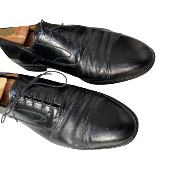 Salvatore Ferragamo Men’s Black Leather Cap Toe Oxford Dress Shoes Size 10.5 D