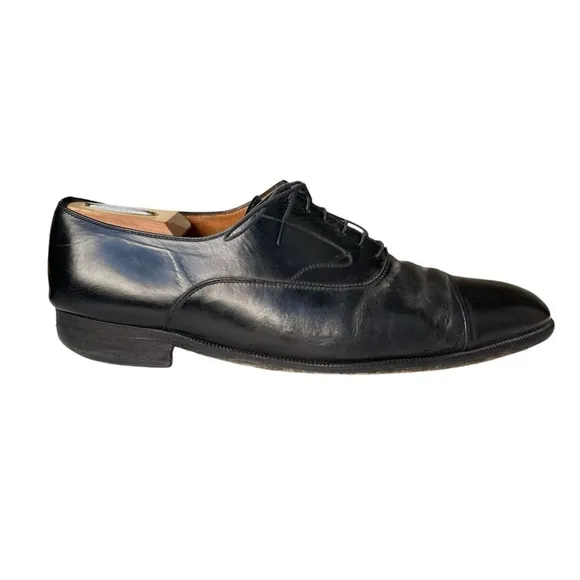 Salvatore Ferragamo Men’s Black Leather Cap Toe Oxford Dress Shoes Size 10.5 D