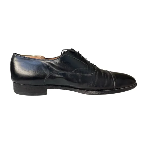 Salvatore Ferragamo Men’s Black Leather Cap Toe Oxford Dress Shoes Size 10.5 D