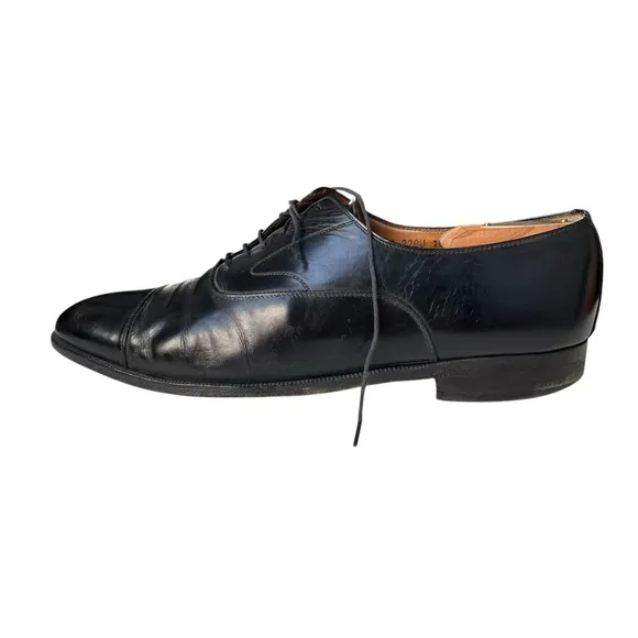 Salvatore Ferragamo Men’s Black Leather Cap Toe Oxford Dress Shoes Size 10.5 D