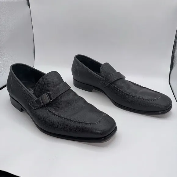 Salvatore Ferragamo Mens Black Leather Shoes‎ 10 EE Side Gancini Buckle Loafers