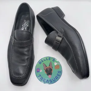 Salvatore Ferragamo Mens Black Leather Shoes‎ 10 EE Side Gancini Buckle Loafers