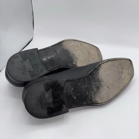 Salvatore Ferragamo Mens Black Leather Shoes‎ 10 EE Side Gancini Buckle Loafers