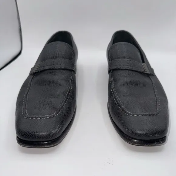 Salvatore Ferragamo Mens Black Leather Shoes‎ 10 EE Side Gancini Buckle Loafers