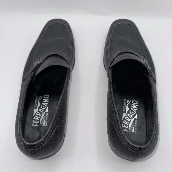 Salvatore Ferragamo Mens Black Leather Shoes‎ 10 EE Side Gancini Buckle Loafers