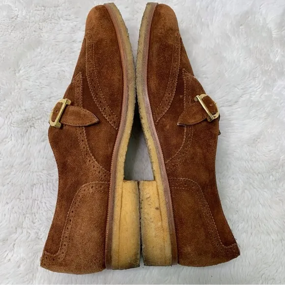 Salvatore Ferragamo Narrow Deauville Italy Smuff Suede Brown Shoes Size 7.5
