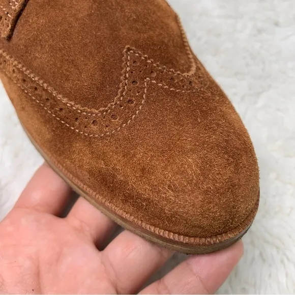 Salvatore Ferragamo Narrow Deauville Italy Smuff Suede Brown Shoes Size 7.5