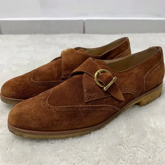 Salvatore Ferragamo Narrow Deauville Italy Smuff Suede Brown Shoes Size 7.5
