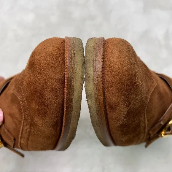 Salvatore Ferragamo Narrow Deauville Italy Smuff Suede Brown Shoes Size 7.5