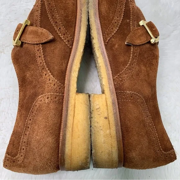 Salvatore Ferragamo Narrow Deauville Italy Smuff Suede Brown Shoes Size 7.5