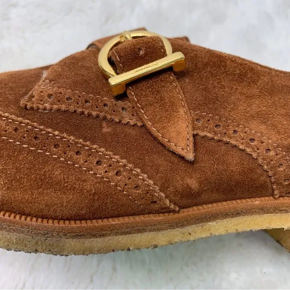 Salvatore Ferragamo Narrow Deauville Italy Smuff Suede Brown Shoes Size 7.5