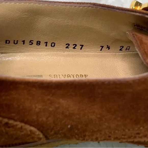 Salvatore Ferragamo Narrow Deauville Italy Smuff Suede Brown Shoes Size 7.5