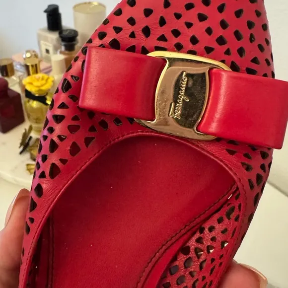 Salvatore Ferragamo Red Leather Flats