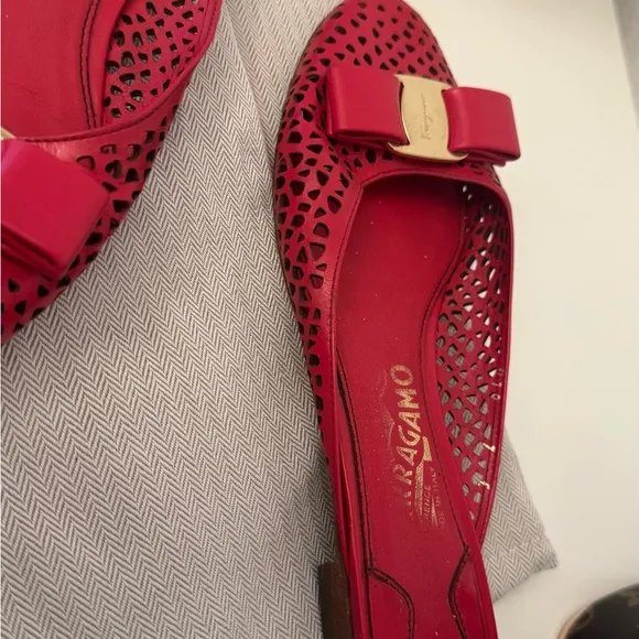 Salvatore Ferragamo Red Leather Flats