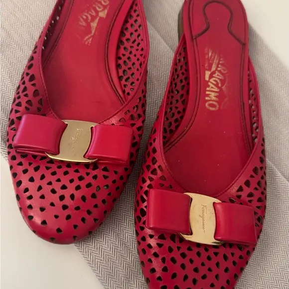 Salvatore Ferragamo Red Leather Flats