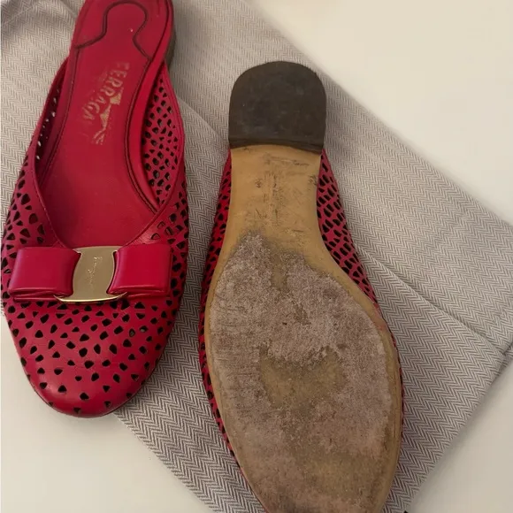 Salvatore Ferragamo Red Leather Flats