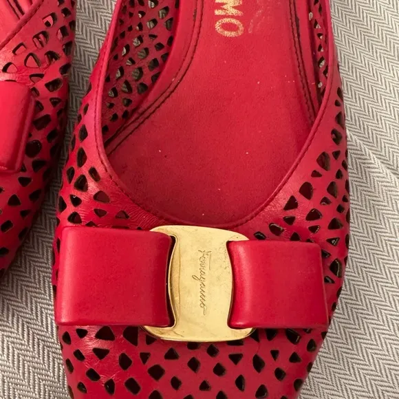 Salvatore Ferragamo Red Leather Flats