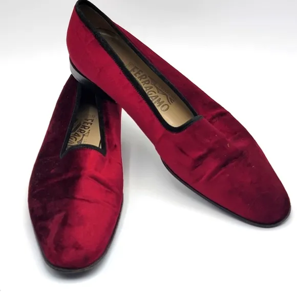 Salvatore Ferragamo Women's Red Velvet Loafers SIZE 9.5