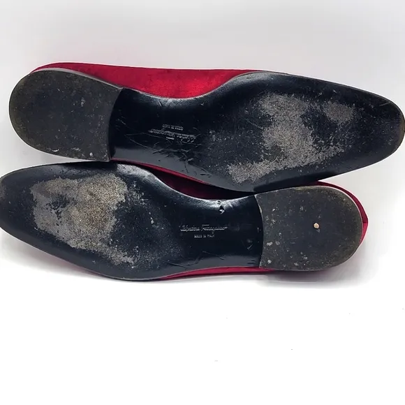 Salvatore Ferragamo Women's Red Velvet Loafers SIZE 9.5