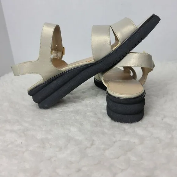 Salvatore Ferragamo Womens 6 B Sandals Tan Gold Leather Ankle Strap Open Toe