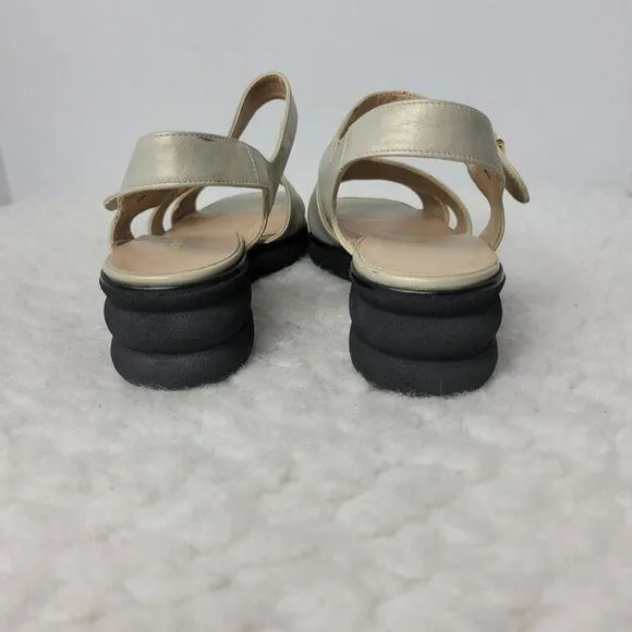 Salvatore Ferragamo Womens 6 B Sandals Tan Gold Leather Ankle Strap Open Toe