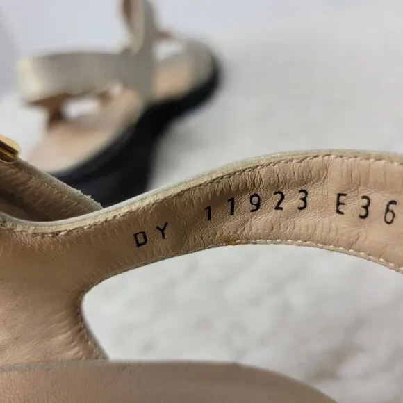 Salvatore Ferragamo Womens 6 B Sandals Tan Gold Leather Ankle Strap Open Toe
