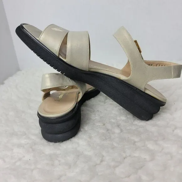 Salvatore Ferragamo Womens 6 B Sandals Tan Gold Leather Ankle Strap Open Toe