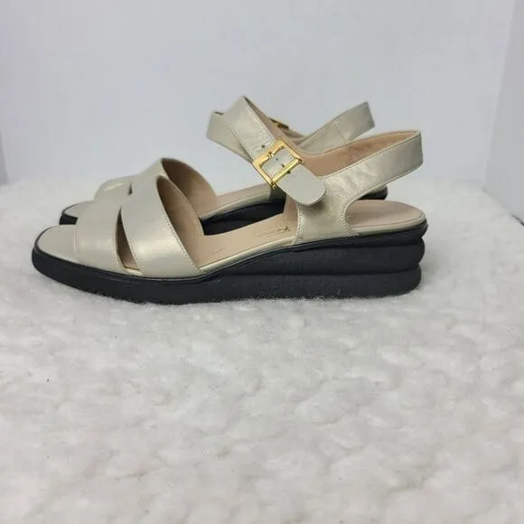 Salvatore Ferragamo Womens 6 B Sandals Tan Gold Leather Ankle Strap Open Toe