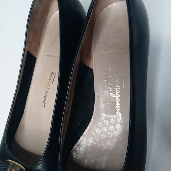 Salvatore Ferragamo black leather vara bow shoes