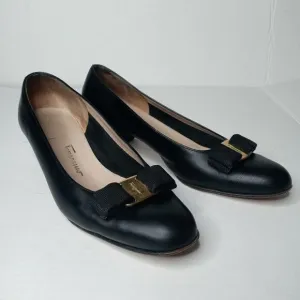 Salvatore Ferragamo black leather vara bow shoes