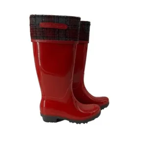 Salvatore Ferragamo Wellington Red Rain Boots Plaid Cuff Designer Display Sz 8