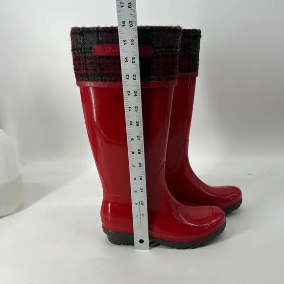 Salvatore Ferragamo Wellington Red Rain Boots Plaid Cuff Designer Display Sz 8